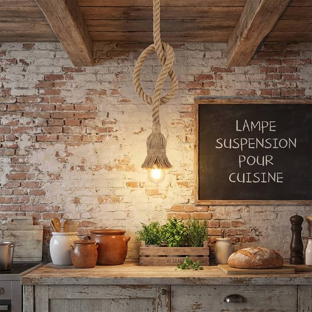 Lampe Suspension en Corde de Jute Naturel pour Cuisine