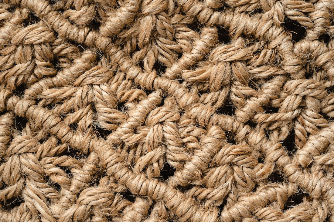 close up of a texture and pattern of a woven jute