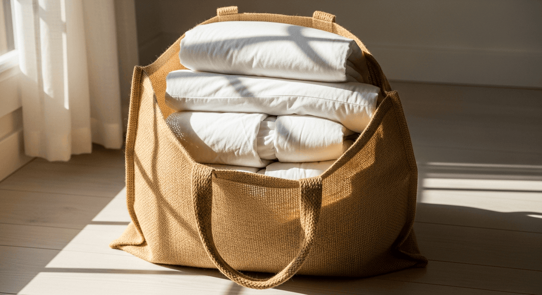 sac en toile de jute pour rangement couette oreiller linge - Sac en toile de jute : la solution naturelle pour ranger couettes et oreillers
