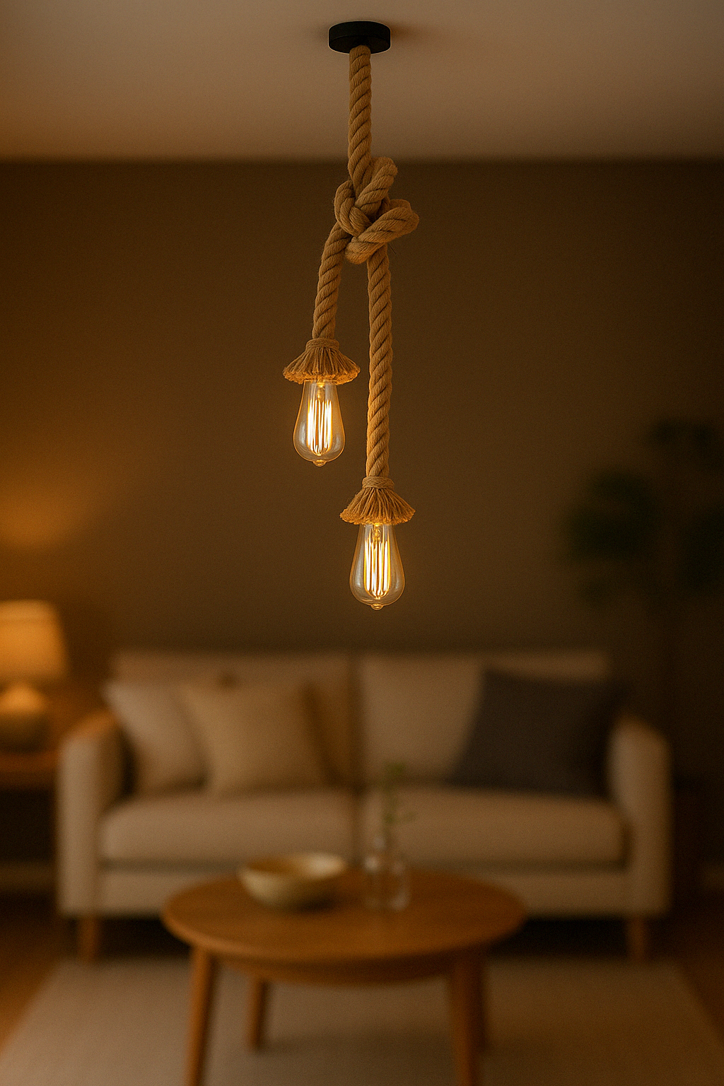 Suspension Luminaire Design en Corde de Jute