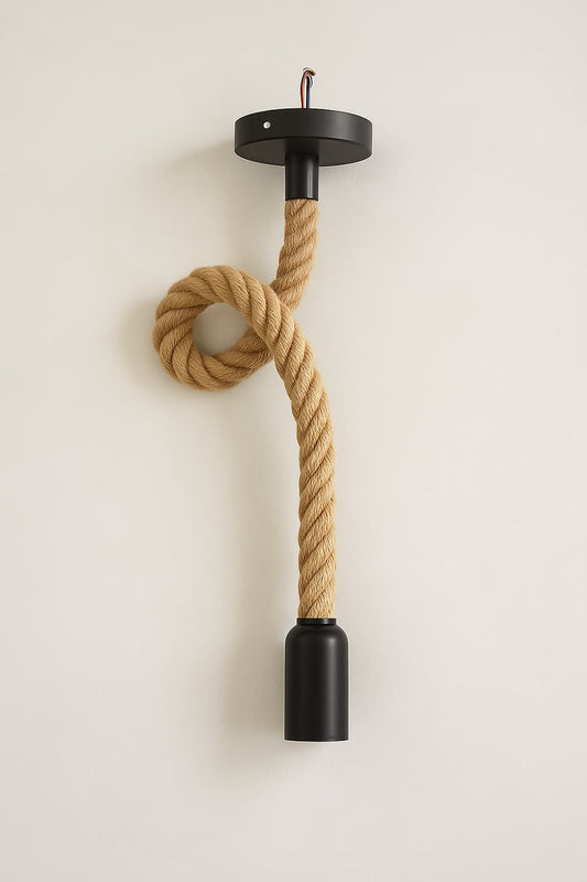 Lampe en Rotin Noire Plafond
