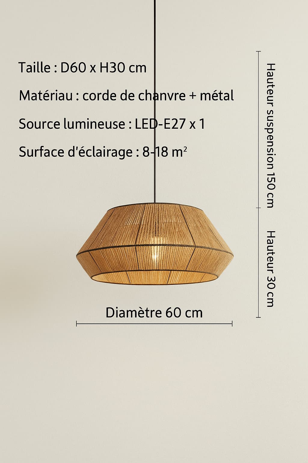Luminaire en Rotin Suspendu